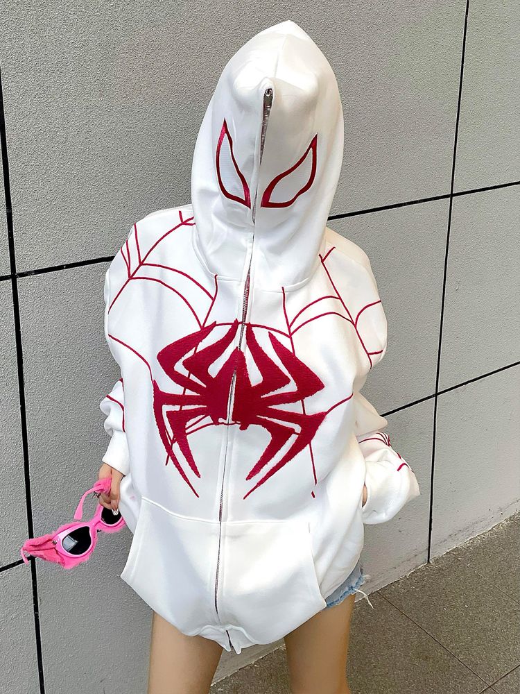 White Spiderman Zipper Hoodie