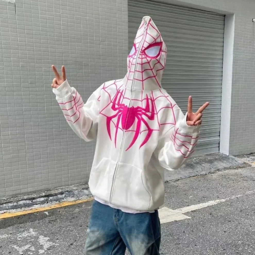 White Spiderman Zipper Hoodie